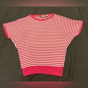 VINTAGE DIANE VON FURSTENBURG 80s batwing sleeve Pink white Stripe Knit Shirt M